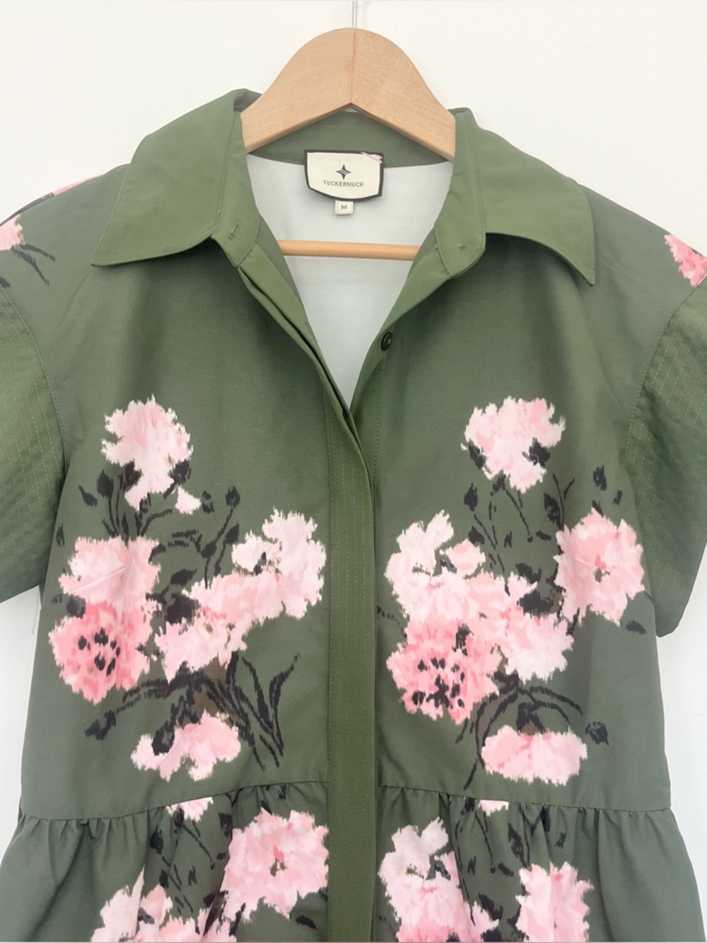Tuckernuck Olive and Pressed Chloe Green Pink Floral Midi Dress Wide Sleeves Med - Picture 4 of 15